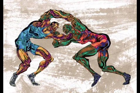 手绘人物摔跤运动员图片