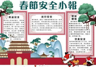 手绘中国风春节安全小报手抄报模板