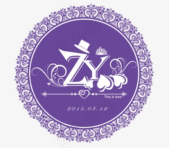 婚庆车头logo紫色花边圆形ai矢量模版下载