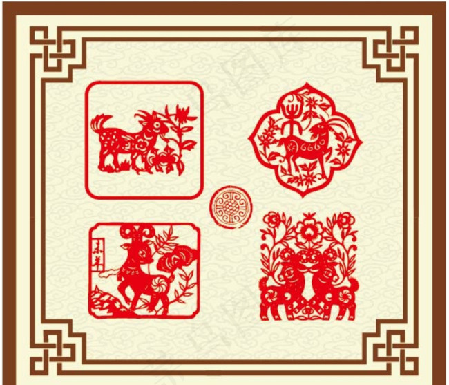 剪纸羊图案ai矢量模版下载