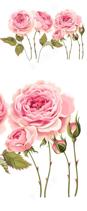 手绘粉红色玫瑰花唯美背景矢量素材 手绘粉红色玫瑰花唯美背景矢量素材