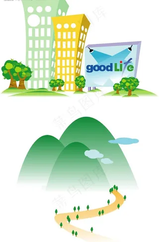 都市楼房与深山图片