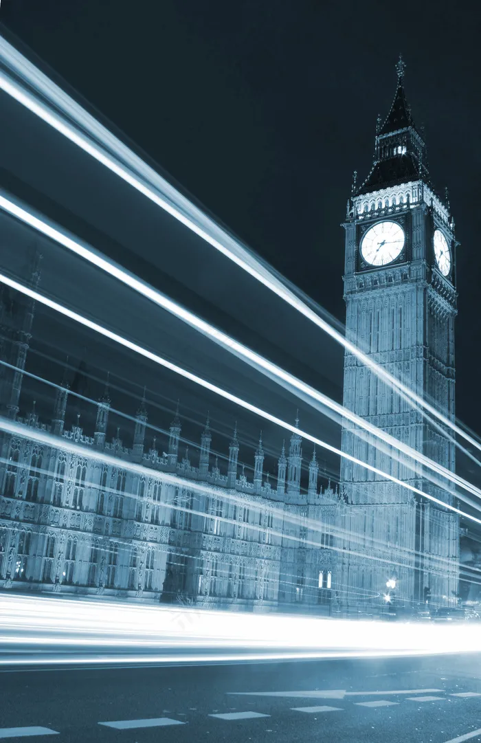 大本钟的交通灯束蓝色色调