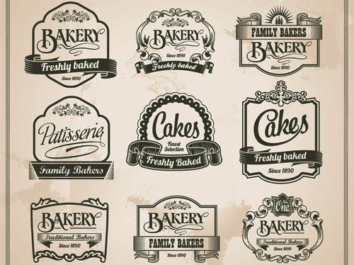 复古的面包的标签向量集02