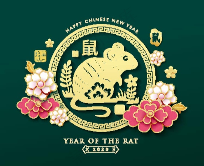 鼠年2020新年剪纸风镂空插画ai矢量模版下载