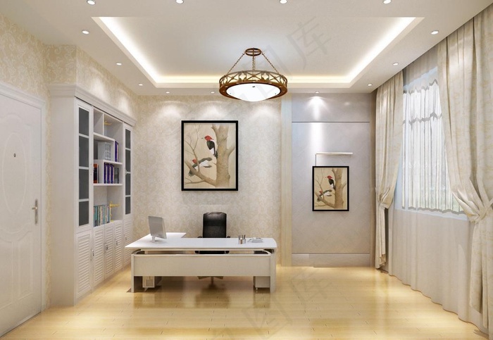 现代简约书房效果图