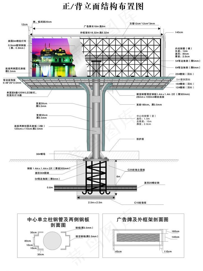 户外单立柱高炮广告牌平面示意图图片cdr矢量模版下载