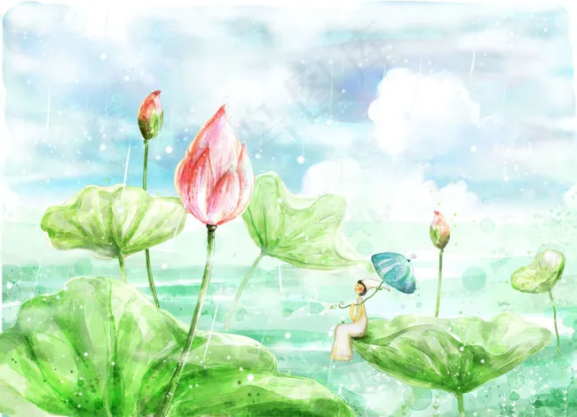 水墨荷花psd模版下载