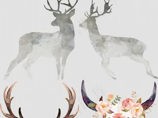 森系林麋鹿剪影高清PNG透明免扣素...