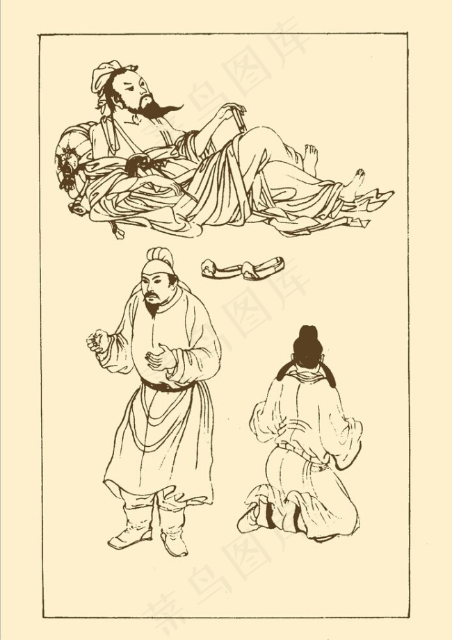 白描历朝官吏服饰psd模版下载