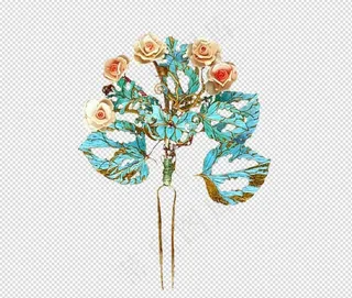 古风超美蓝色发簪PNG免扣图PSD...