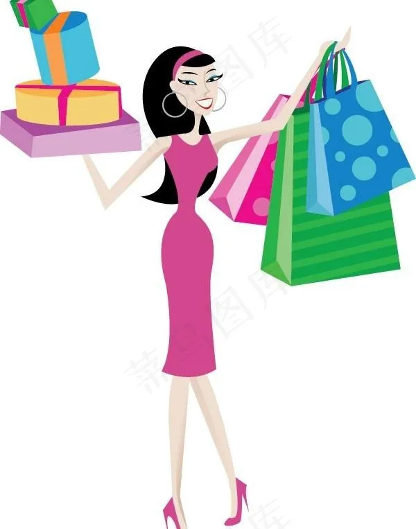 一个时尚购物女性插画矢量素材eps,ai矢量模版下载