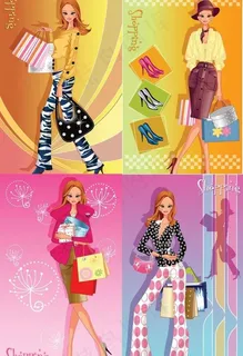 一组购物主题时尚美女插画矢量材料