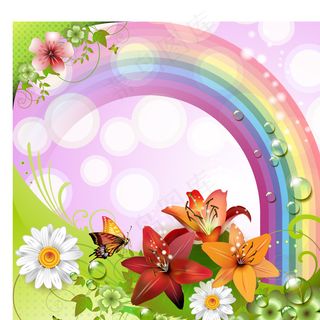 鲜花盛开夏天风景矢量素材