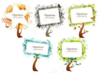 平方和星型模式树矢量素材（5）