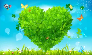 绿色树叶心形背景墙 绿意盎然