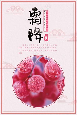 2017年粉色简约二十四节气霜降海...