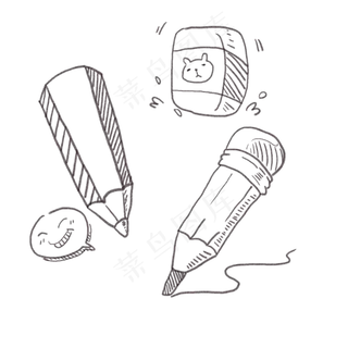 卡通手绘涂鸦线条铅笔橡皮简笔画,免抠元素