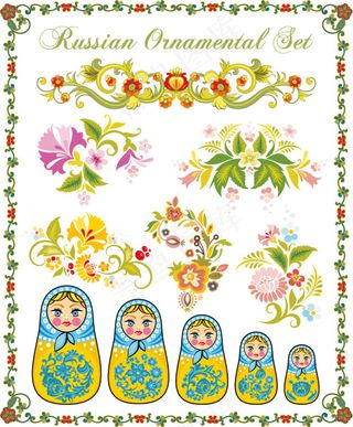 花纹与俄罗斯套娃矢量