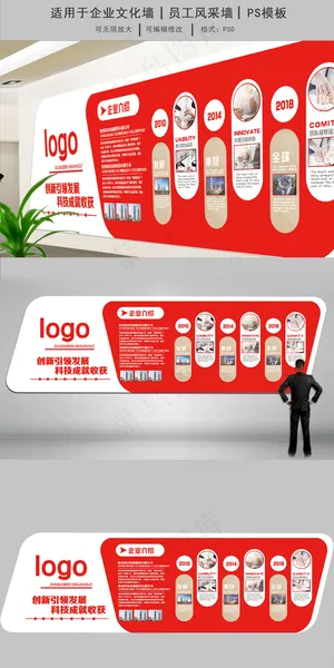 大气简洁企业文化墙公司简介背景墙