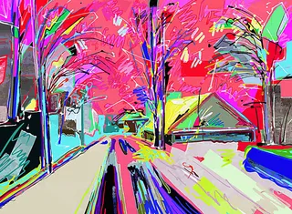 马路风景油画写生