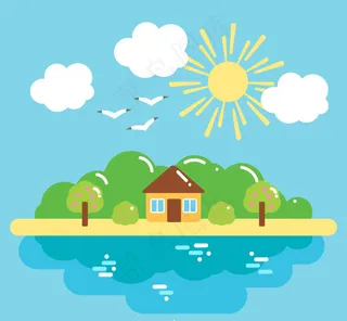 扁平风景背景风景素材太阳云朵