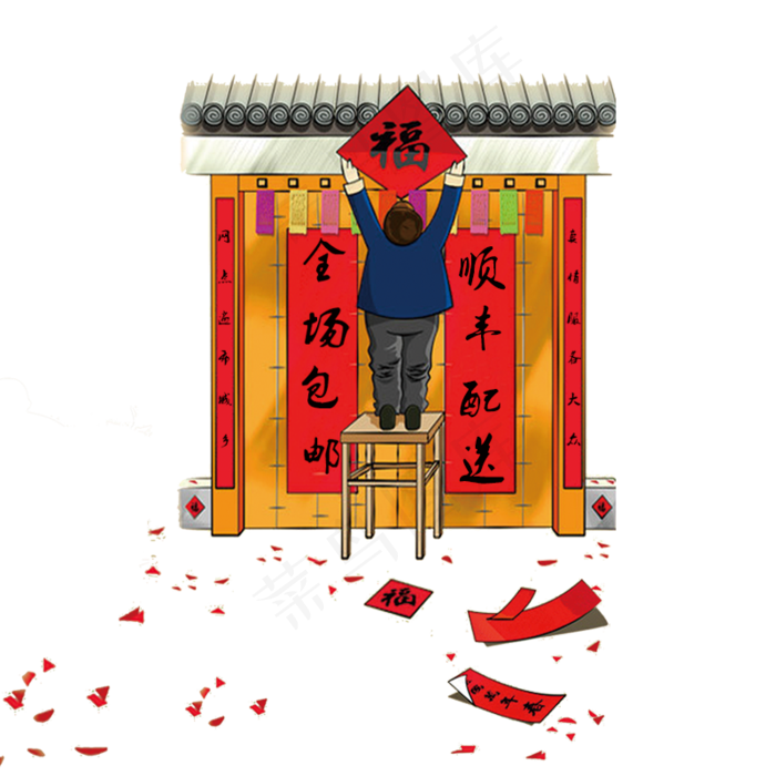 新年过年门春联灯笼春节素材