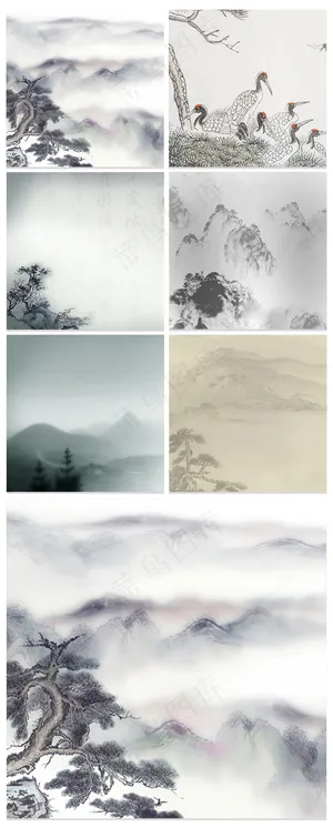 淘宝天猫中国风山水复古主图背景