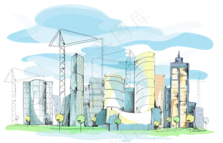 手绘城市建筑规划免抠图