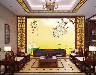 自然美景中式背景墙家和富贵壁纸壁画