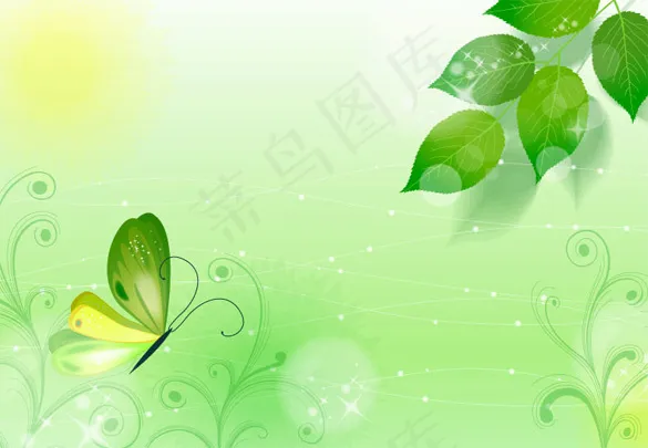春天的绿色自然的蝴蝶背景eps,ai矢量模版下载