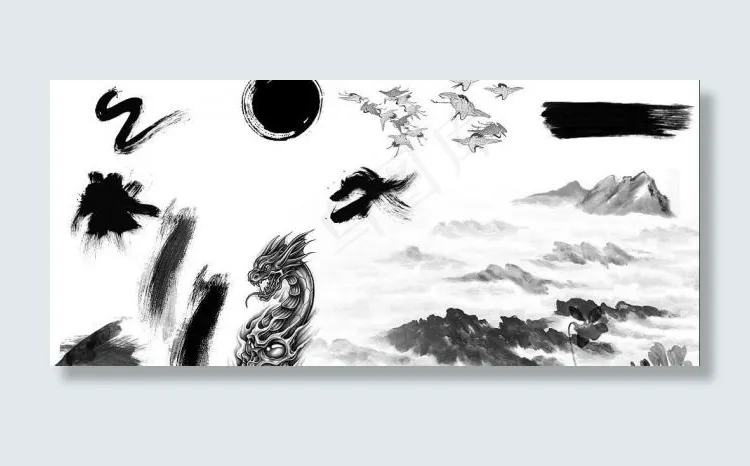 水墨画册素材图片(9450X4726(DPI:300))psd模版下载