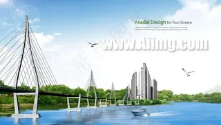 建筑桥梁景色PSD素材