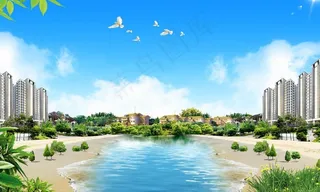 蓝天白云城市图片