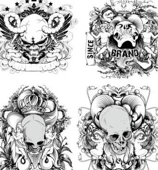 手绘线稿魔鬼与天使矢量