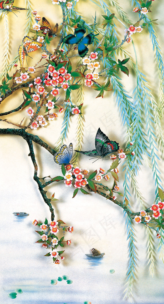 山水花鸟图玄关背景墙