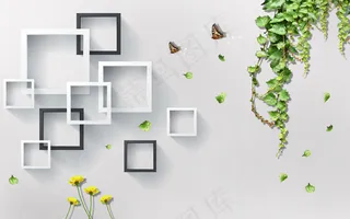 藤蔓蝴蝶立体3D方框电视背景墙装饰...