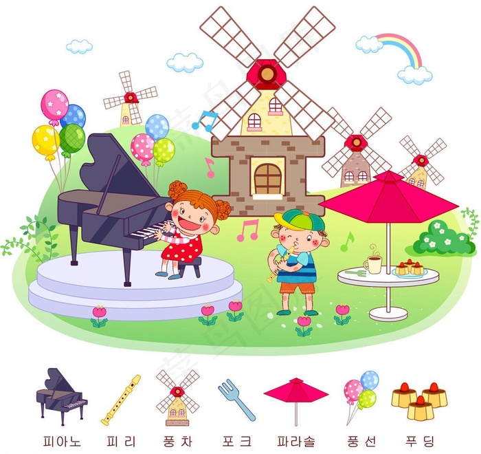 弹钢琴的小女孩图片eps,ai矢量模版下载
