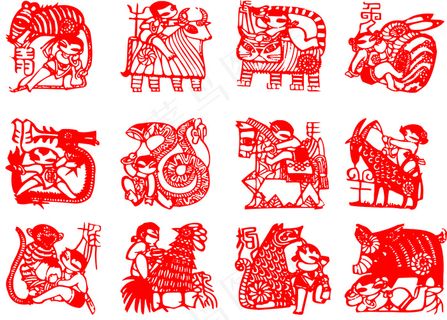 中国传统十二生肖动物剪纸素材 中国传统十二生肖动物剪纸素材
