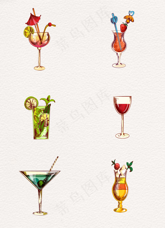 水彩绘鸡尾酒矢量素材