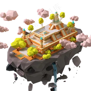 c4d城市建筑岛屿立体建筑PNG素...