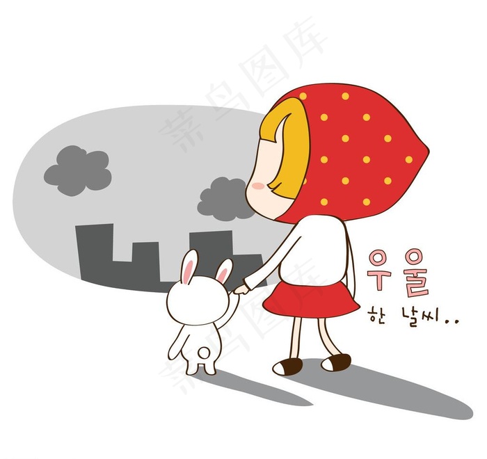 女孩牵着兔子一起回家图片eps,ai矢量模版下载