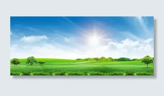 蓝天白云草地海报背景图PSD模版下...