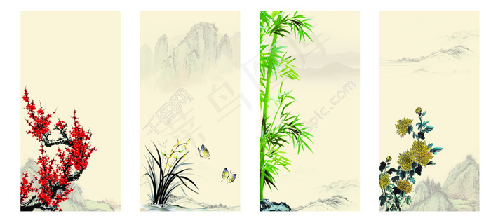 中国风梅兰竹菊展板背景(8268X4134(DPI:70))psd模版下载