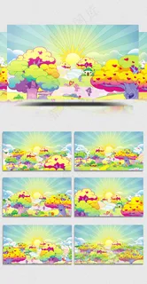 卡通六一儿童节月牙高挂动态背景视频...