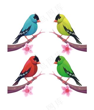 卡通图案鸟写实飞禽树枝