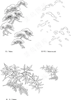日本的植物花卉矢量素材46棵松树，...