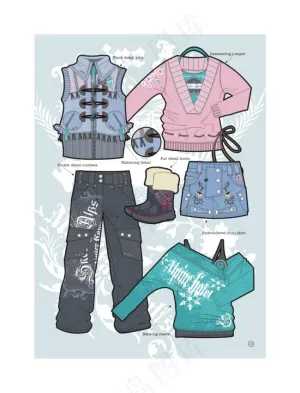 冬季雪山滑雪运动风格服装系列款式矢...