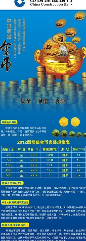 中国建设银行中国熊猫金币易拉宝图片cdr矢量模版下载