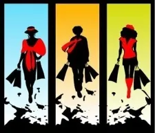 三个女人的轮廓与包装eps,ai矢量模版下载